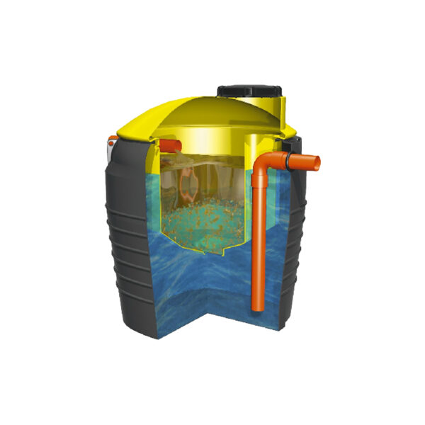 Separator hidrocarburi ECO DEO 11 – separator ulei pentru ape pluviale din parcări (secțiune)